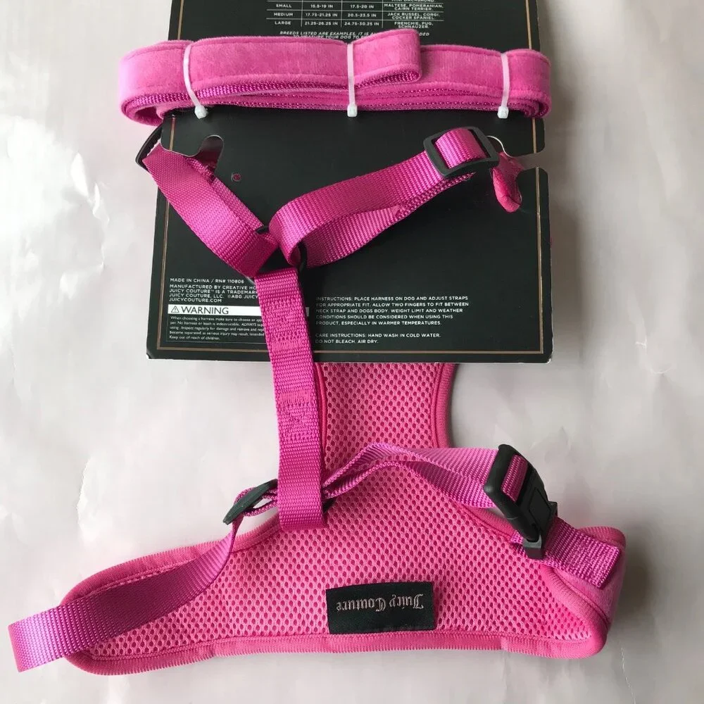 Juicy Couture Harness and Leash Set Mesh Liner Velour Pink Large